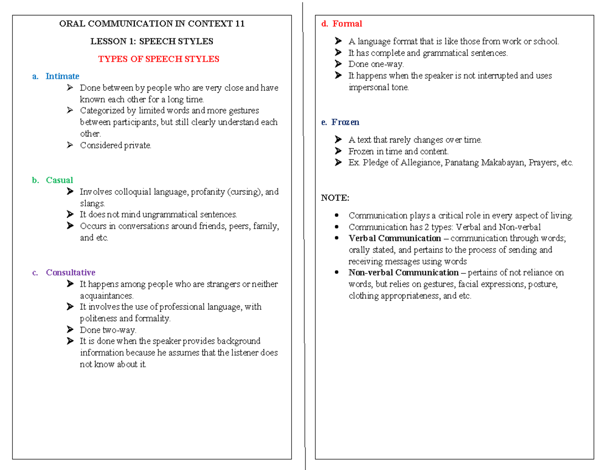 Oralcomm- Reviewer-Q1 Exams - ORAL COMMUNICATION IN CONTEXT 11 LESSON 1 ...