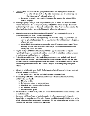 Contracts Fall Outline - Week 1 Contract- An agreement between two or ...
