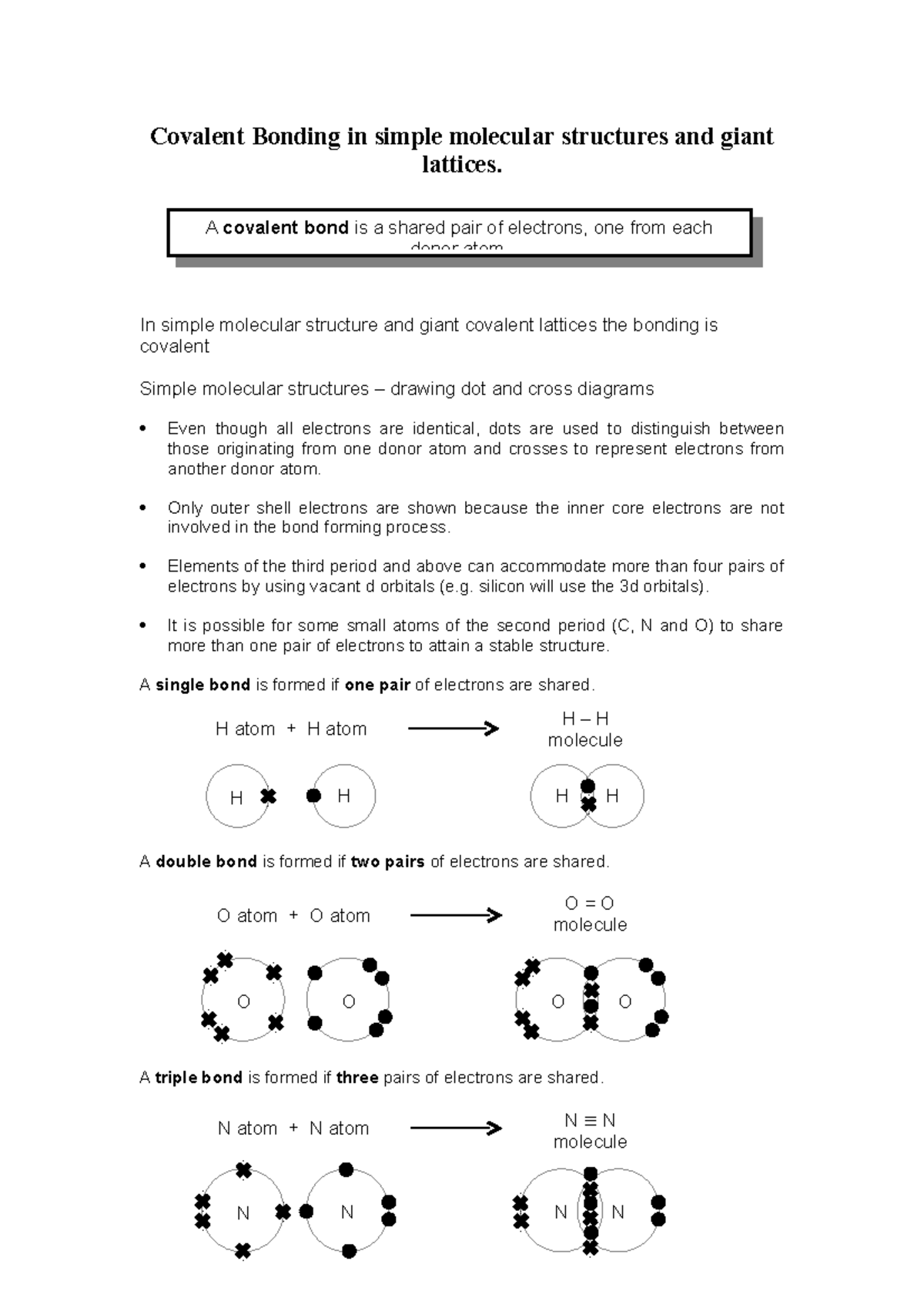 Covalent Bonds Workbook Covalent Bonding In Simple Molecular