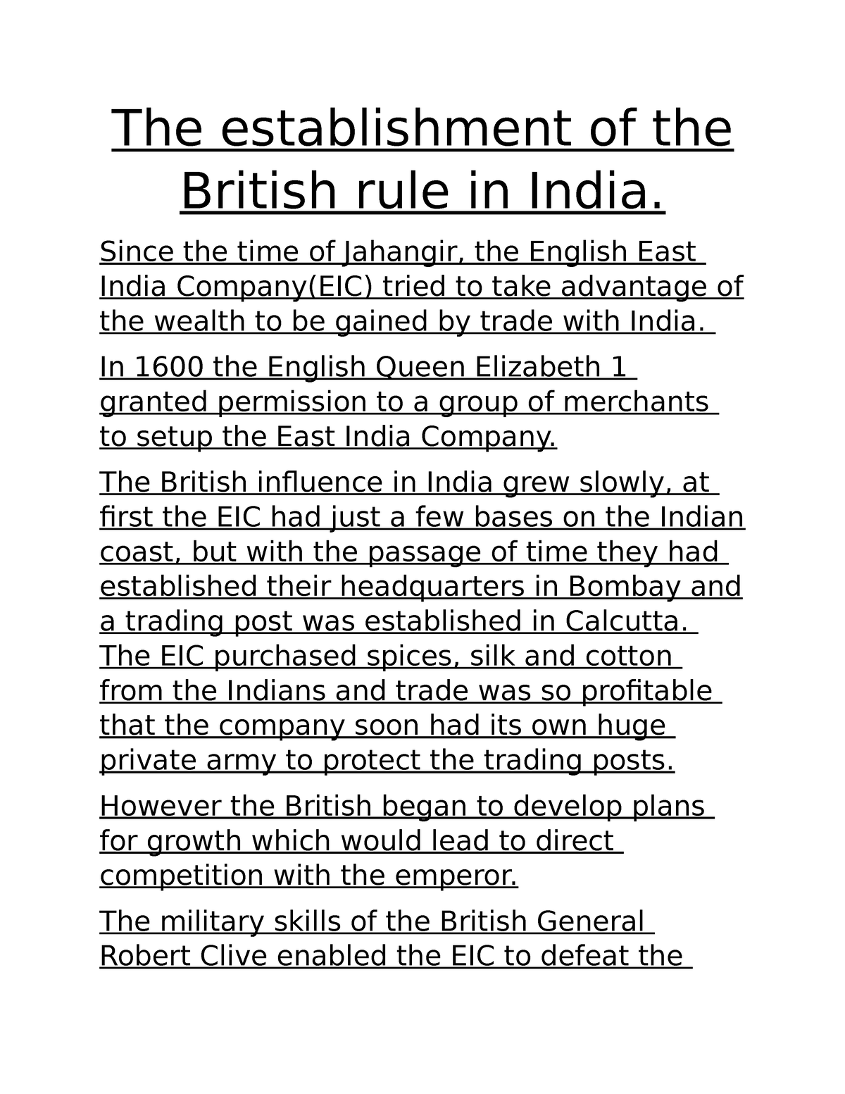 write an essay on british rule in india