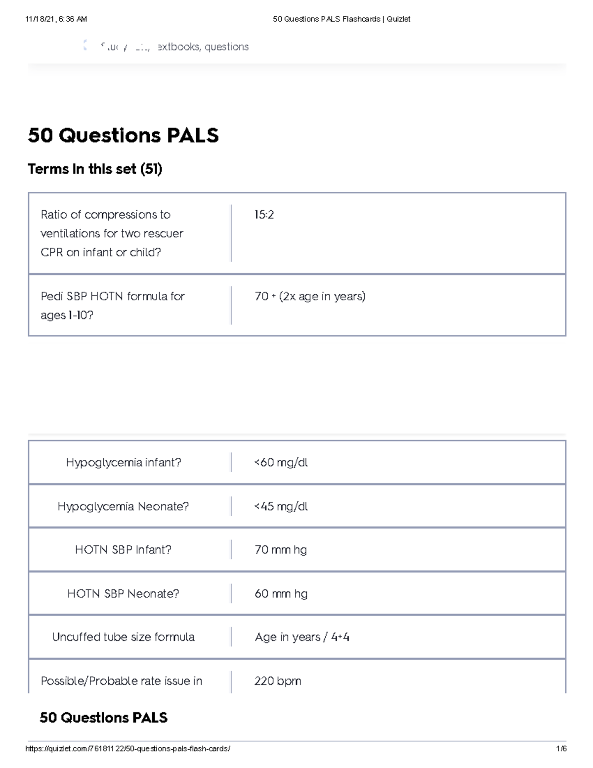 50 Questions PALS Flashcards Quizlet - Free Trial Profi 50 Questions ...