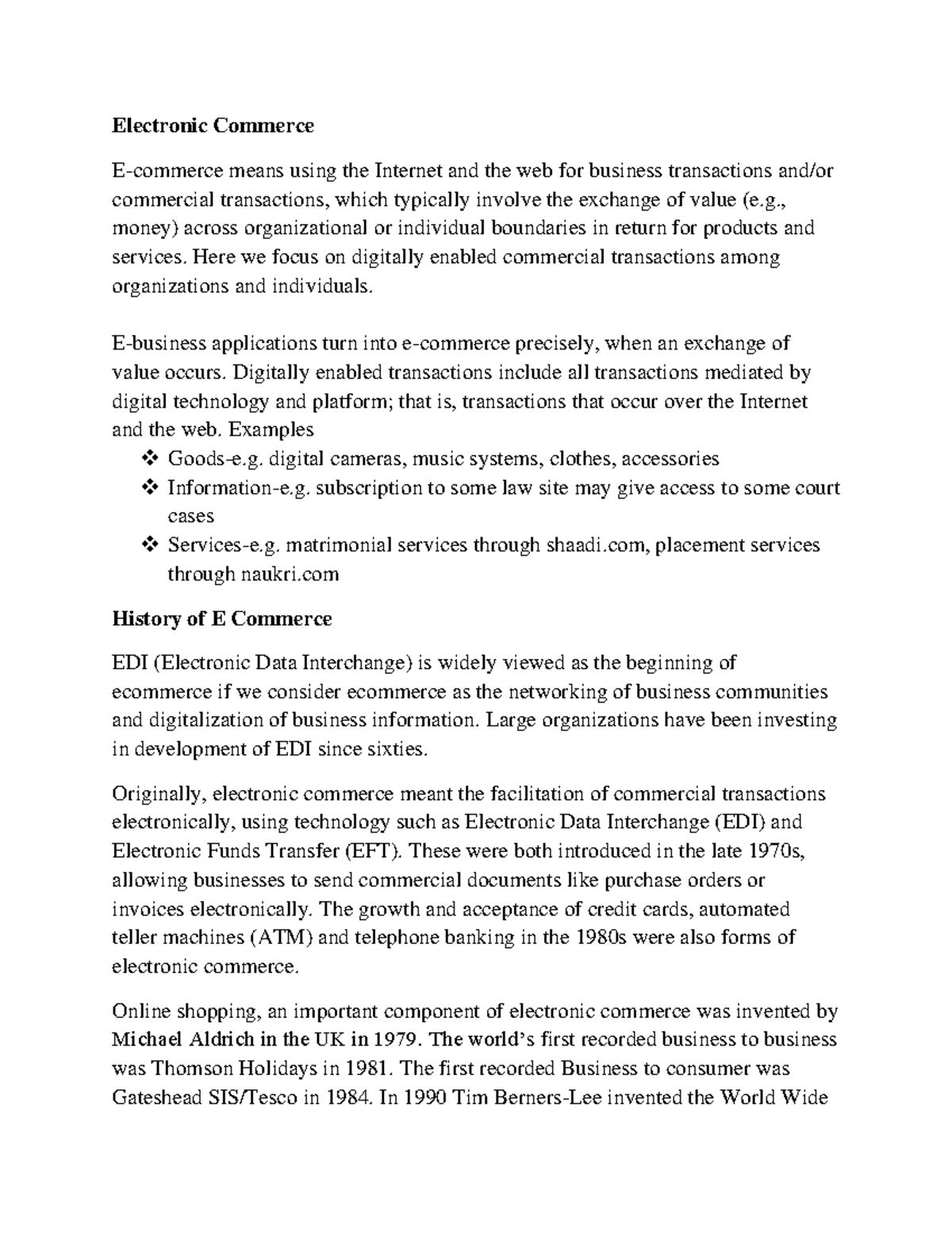 Module 1 Notes - Electronic Commerce E-commerce means using the ...