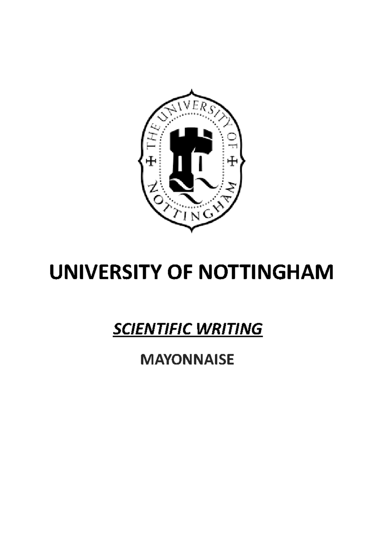 Scientific Writing Emulsion of Mayonnaise - UNIVERSITY OF NOTTINGHAM ...