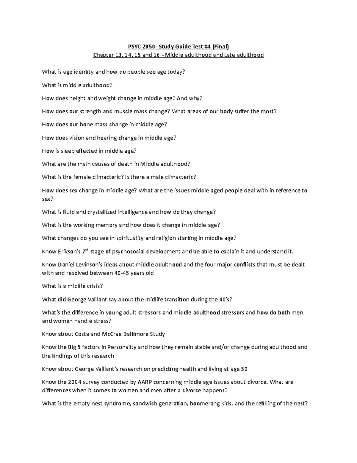 PSYC 2050 Study Guide Test 4 - PSYC 2050- Study Guide Test #4 (Final ...