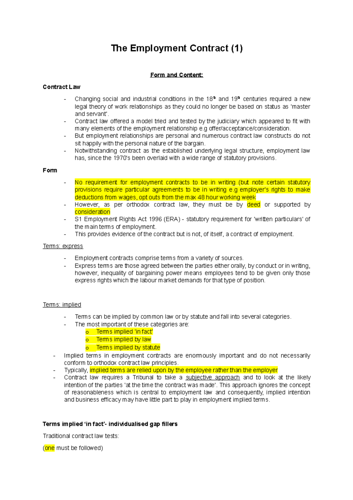 2. The Employment Contract - Contract law offered a model tried and ...