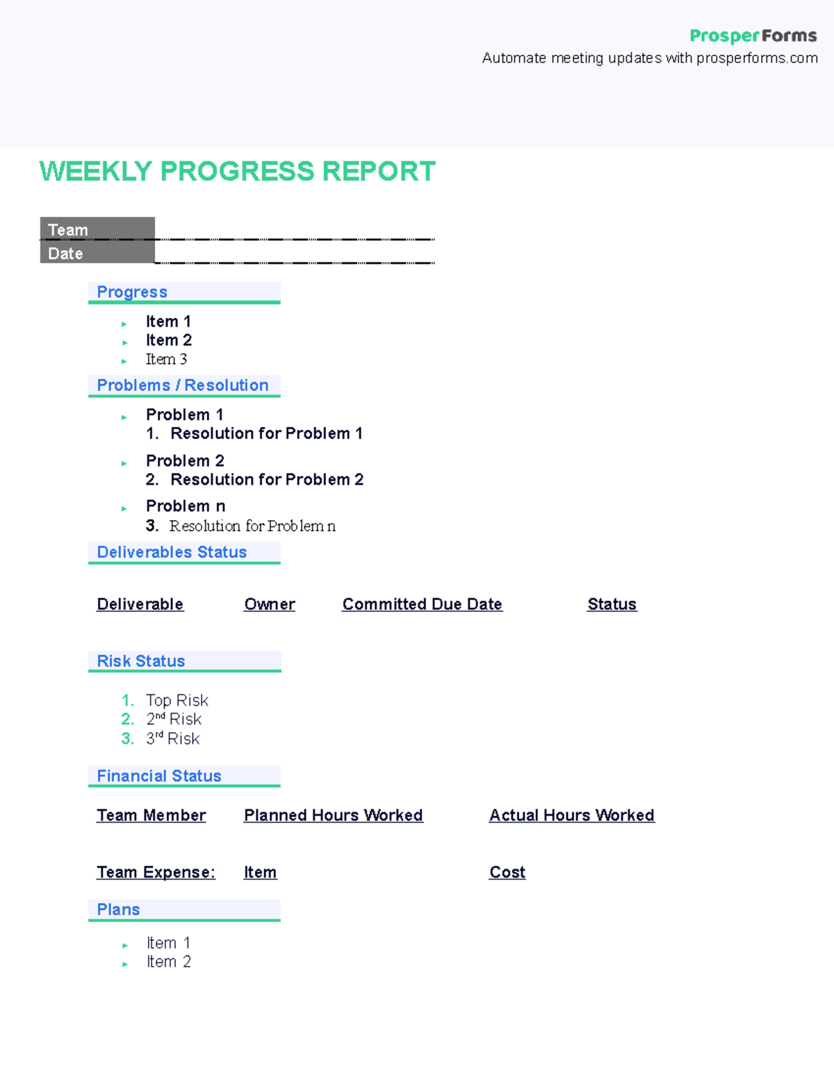 Weekly progress report 2 - WEEKLY PROGRESS REPORT Team Date Progress ...