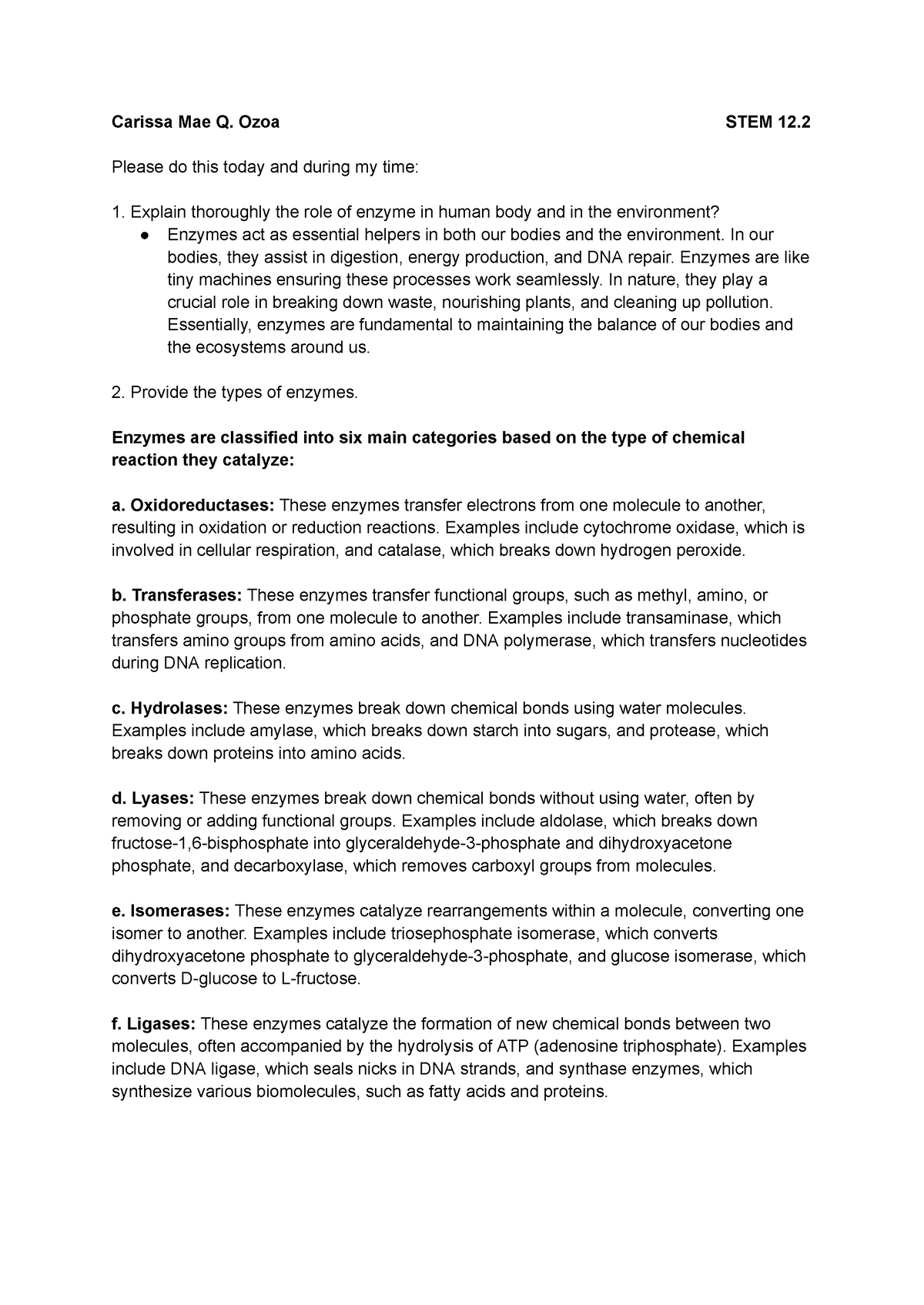 Genbio Activity - Carissa Mae Q. Ozoa STEM 12. Please do this today and ...