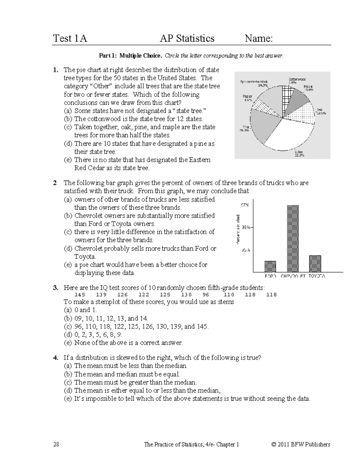 Ch1 - Work - 28 The Practice Of Statistics, 4/e- Chapter 1 © 2011 BFW ...