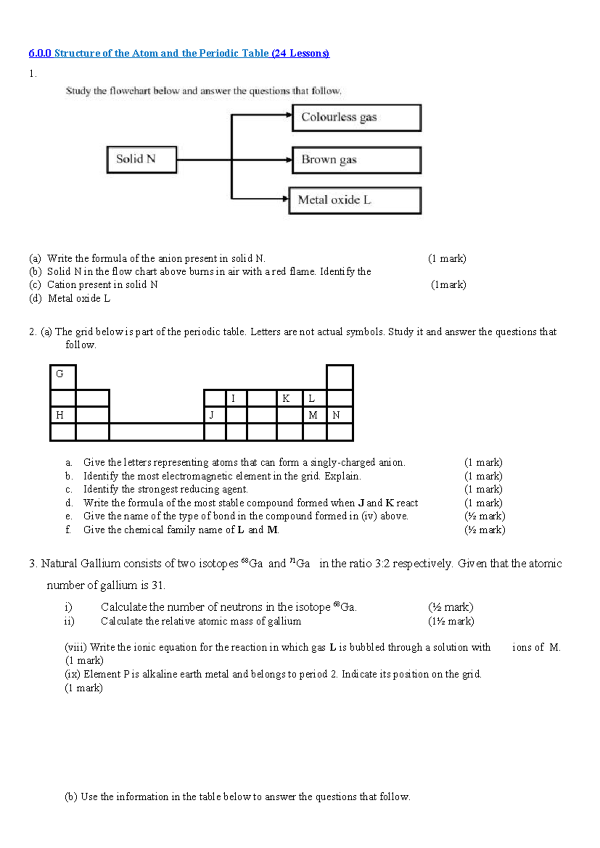 Structure of the atom - questions - 6.0 Structure of the Atom and the ...