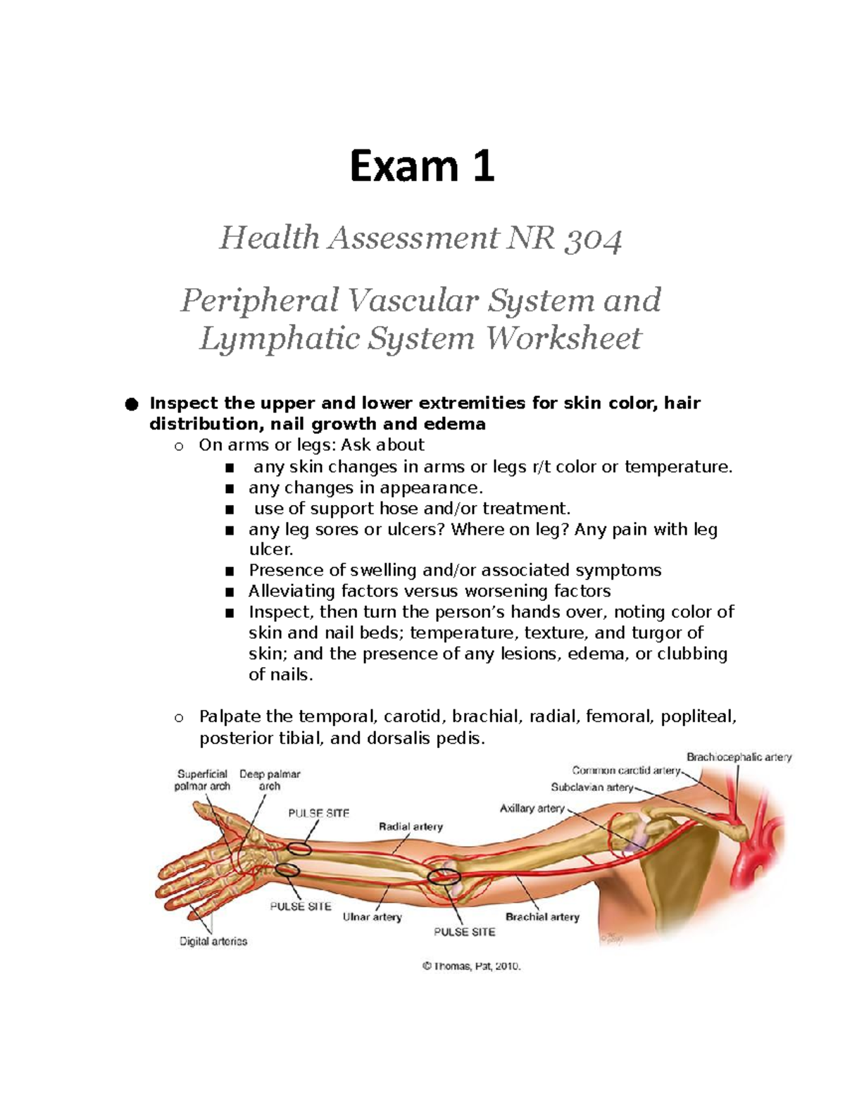 Health Assessment 2 Exam 1 - Exam 1 Health Assessment NR 304 Peripheral ...