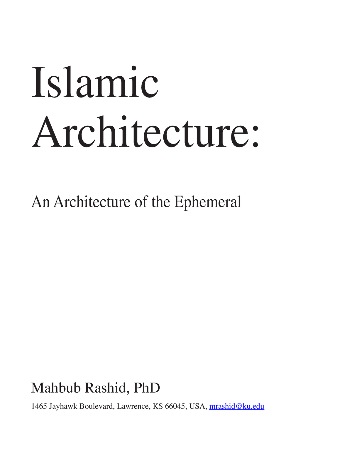 phd in islamic architecture