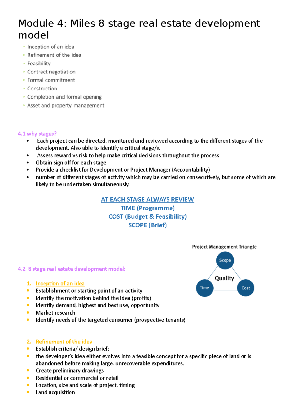 Module 4 Summary Notes - Module 4: Miles 8 stage real estate ...