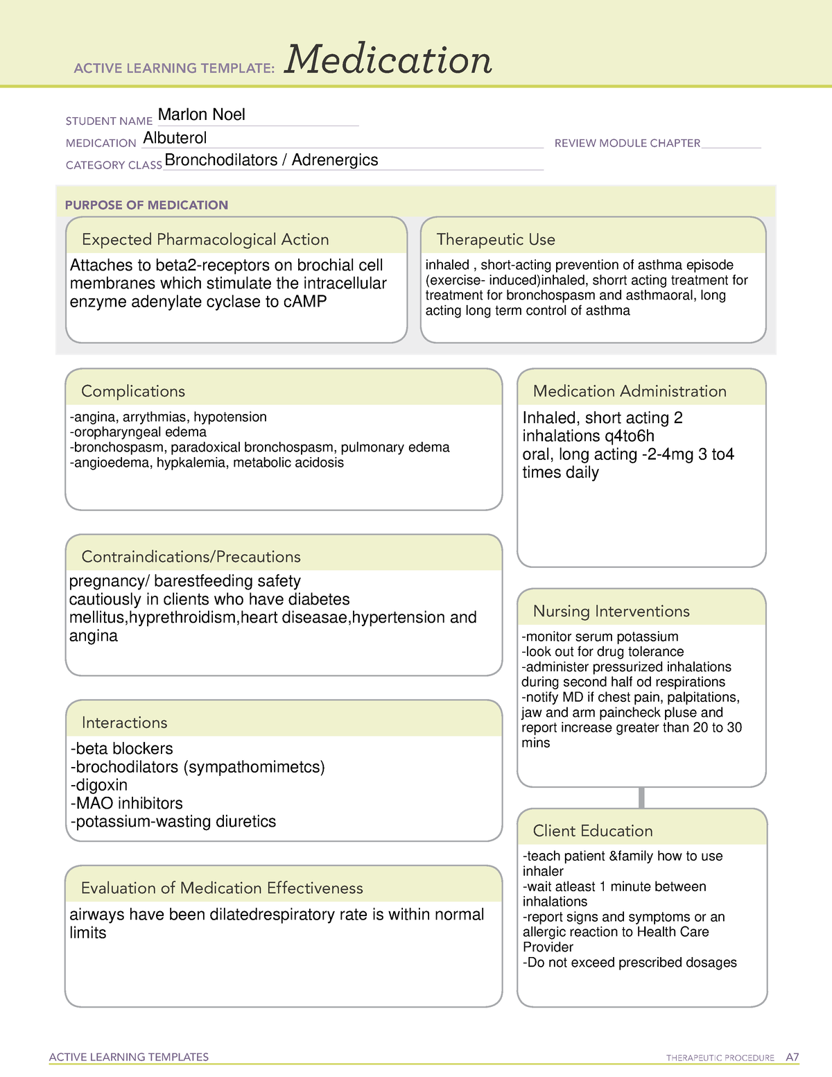 Albuterol - Pharmacology - ACTIVE LEARNING TEMPLATES TherapeuTic ...