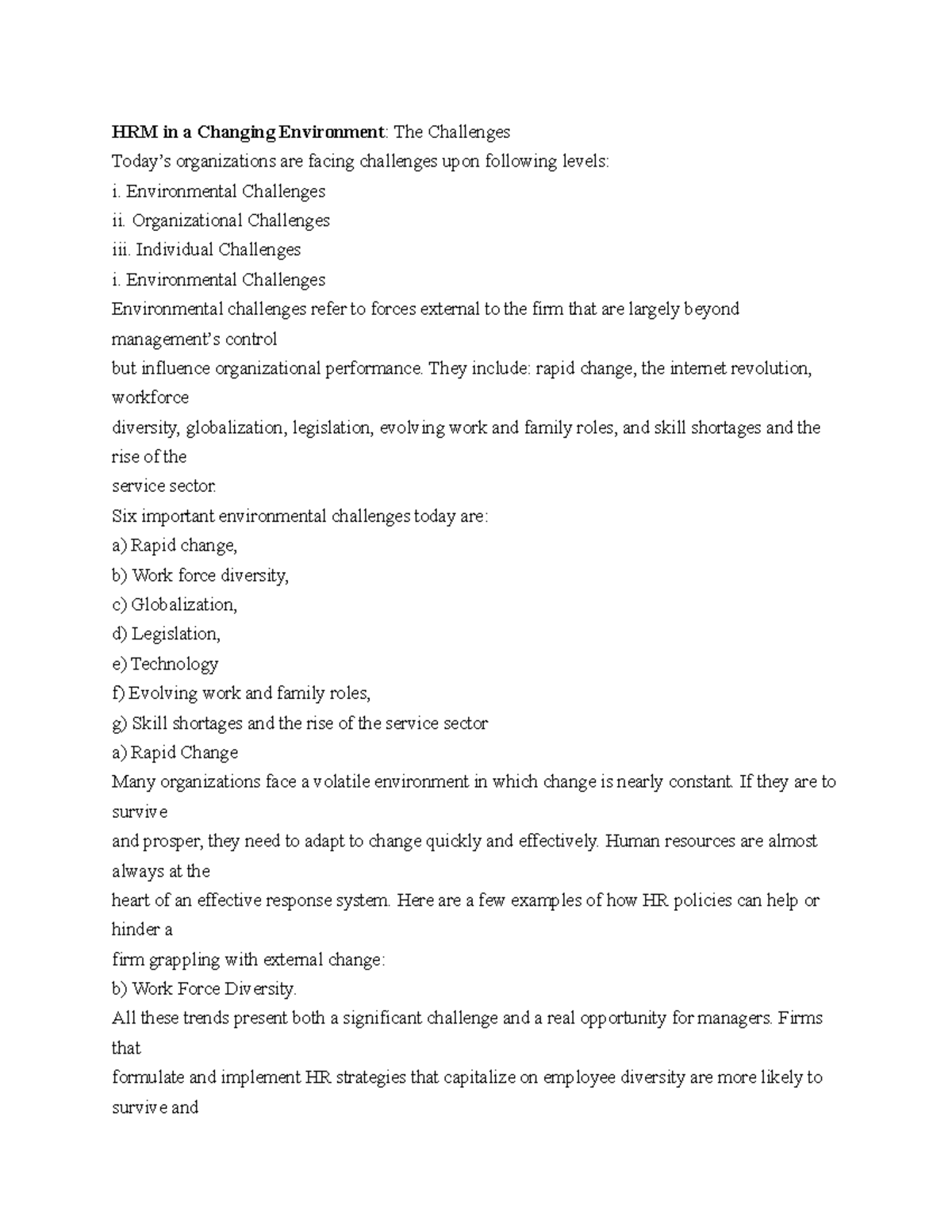 HRM in a Changing Environment Environmental Challenges ii