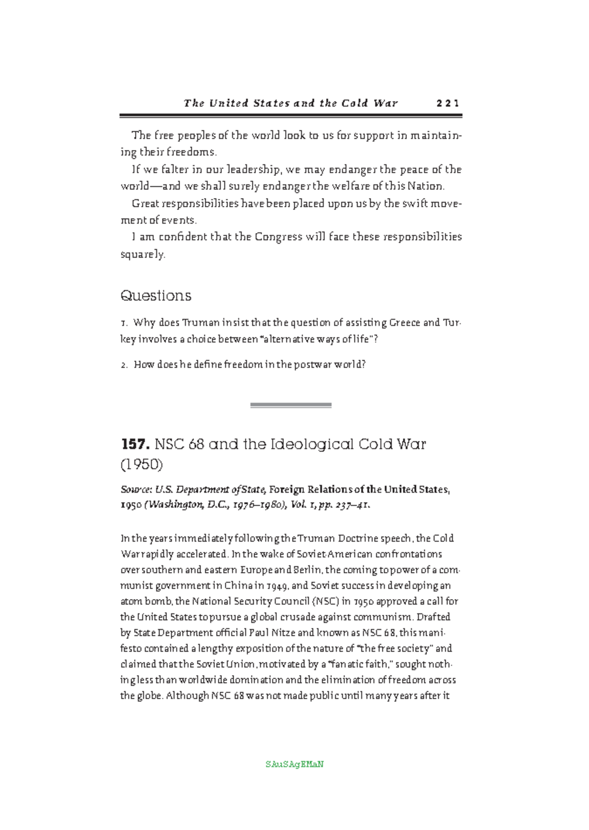 The Ideological Cold War - The free peoples of the world look to us for ...