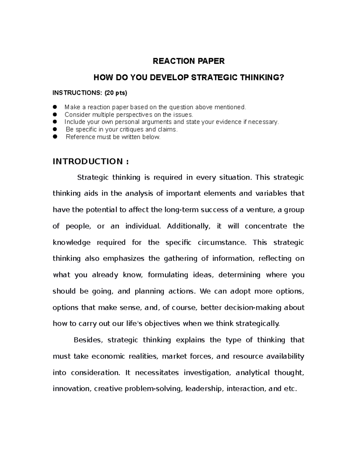 Reaction Paper - These are some of the assignments for the subject ...