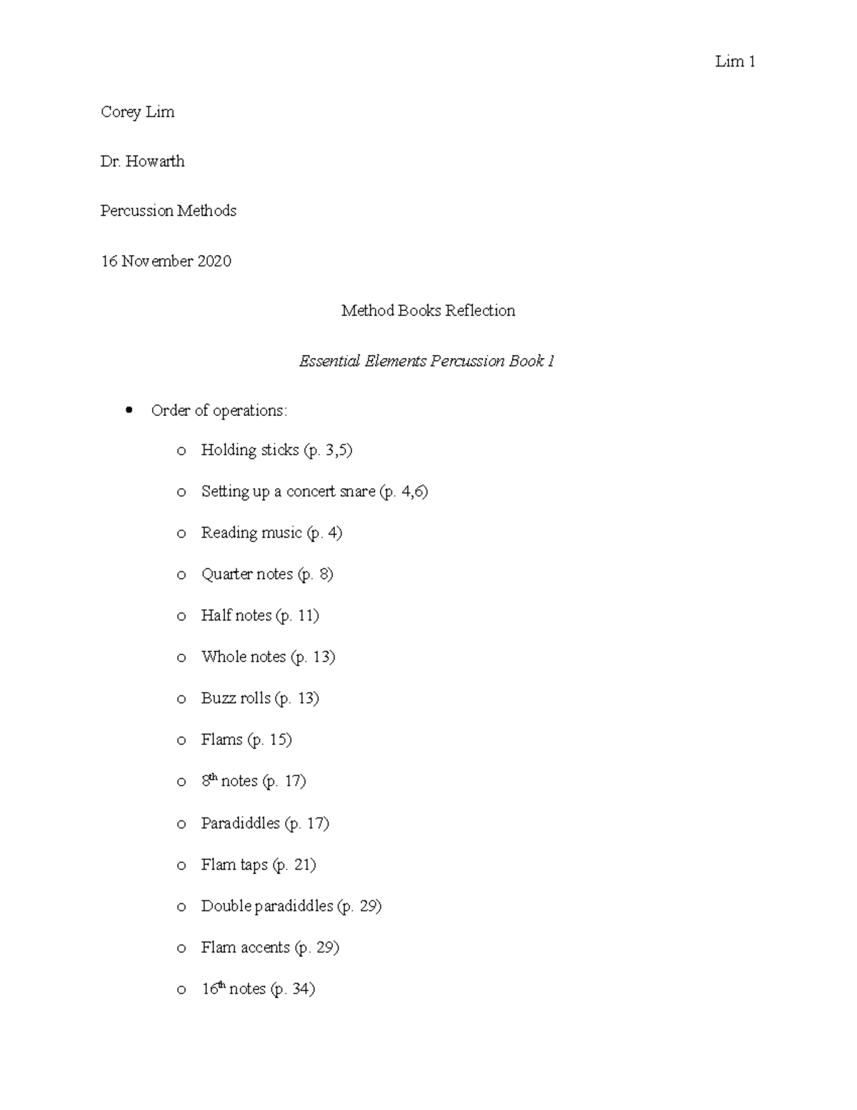 Method book project - Corey Lim Dr. Howarth Percussion Methods 16 ...