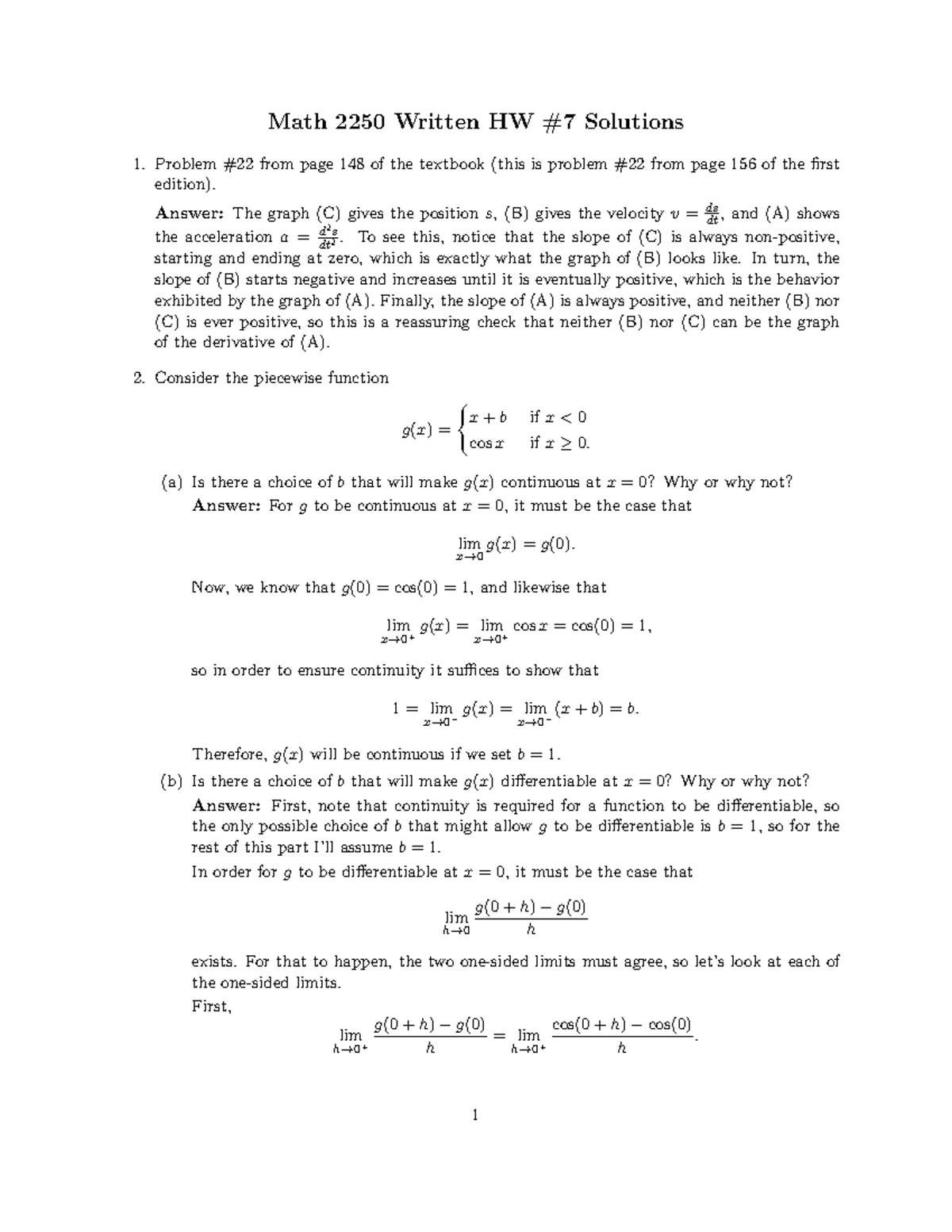Trig Differentiation - Math 2250 Written HW #7 Solutions Problem #22 ...