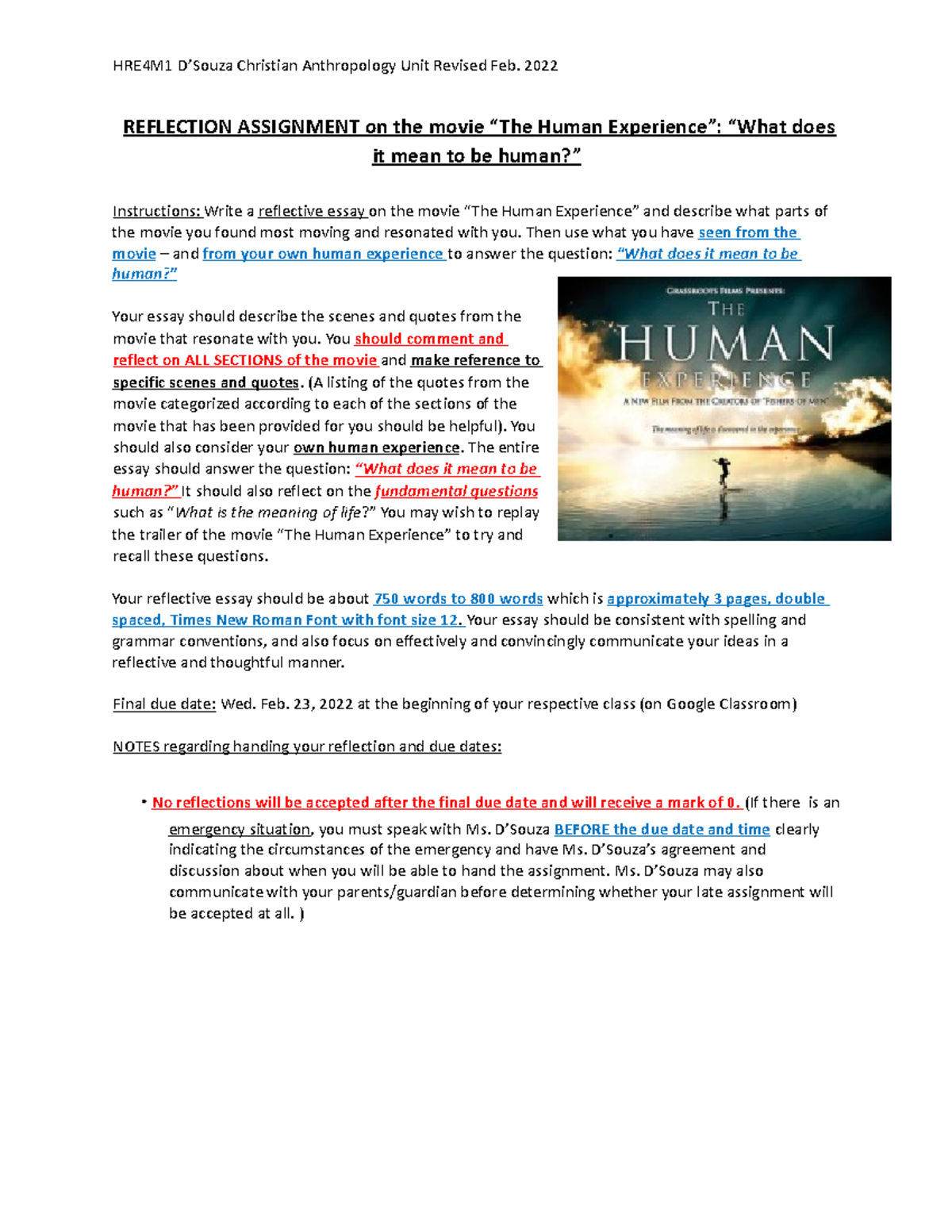 Reflection The Human Experience HRE4M1 Updated Feb 2022 - HRE4M1 D ...