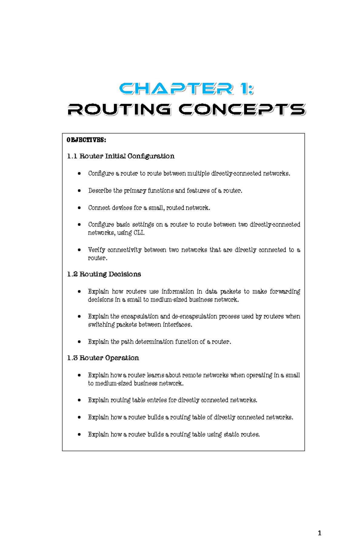 Lesson 1 PC315 pdf - OBJECTIVES: 1 Router Initial Configuration ...