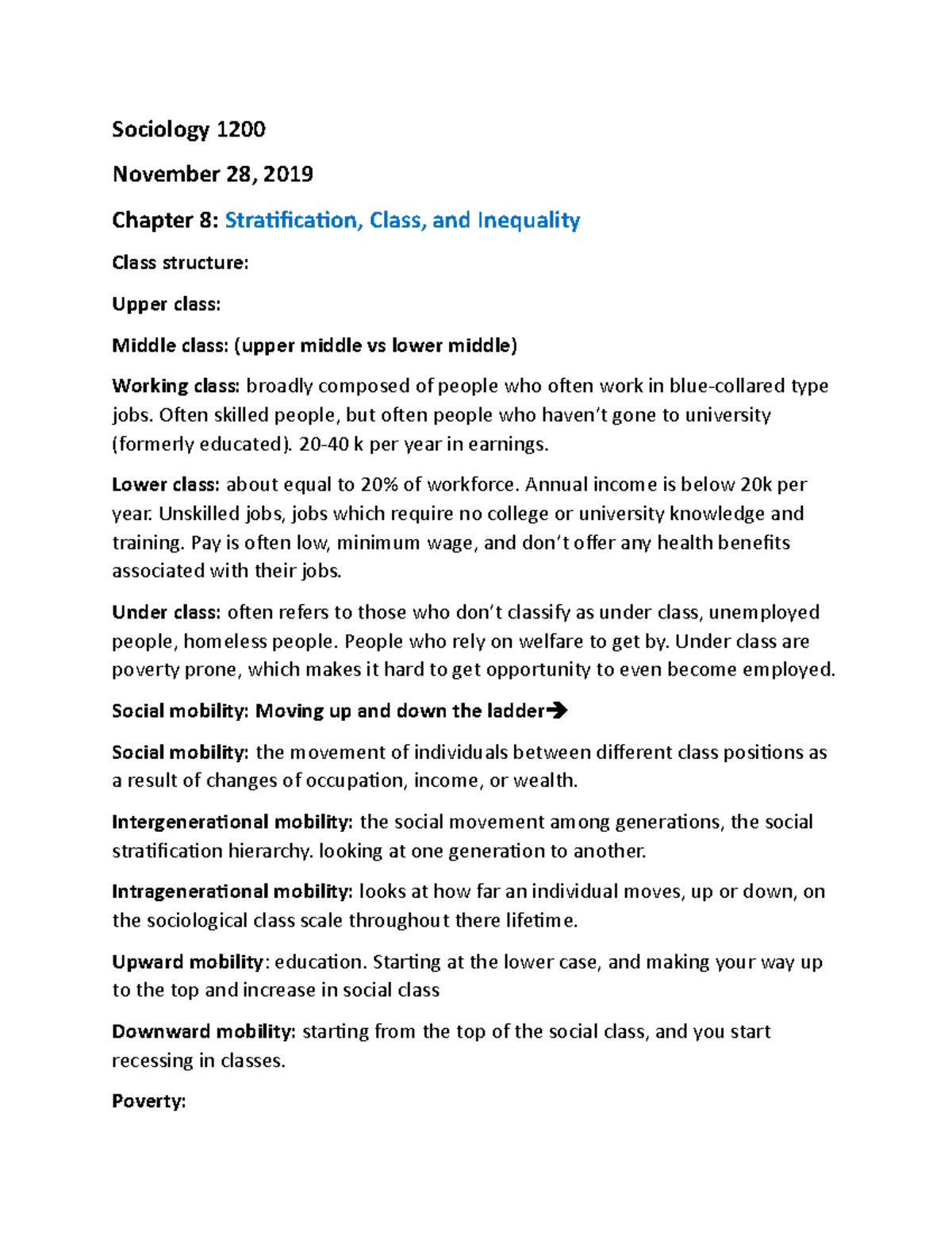 Sociology Chapter 8 - NOTES - Sociology 1200 November 28, 2019 Chapter ...