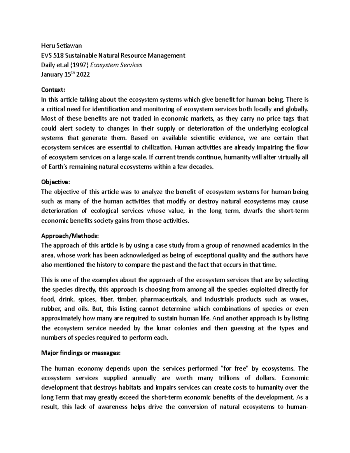 Daily et.al Summary example 2 - Heru Setiawan EVS 518 Sustainable ...