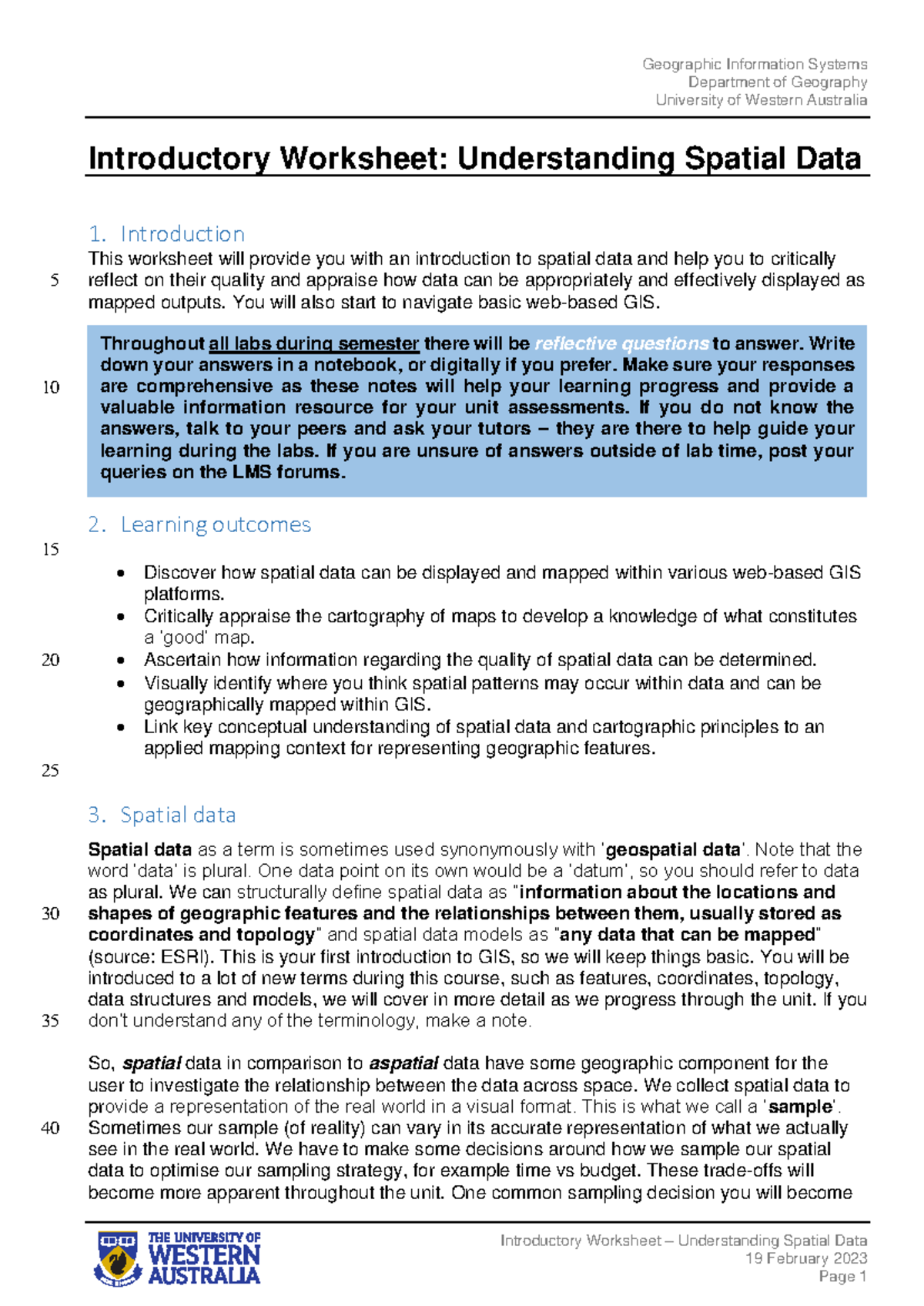 Introductory Worksheet Understanding Spatial Data 2023 v1 - Department ...