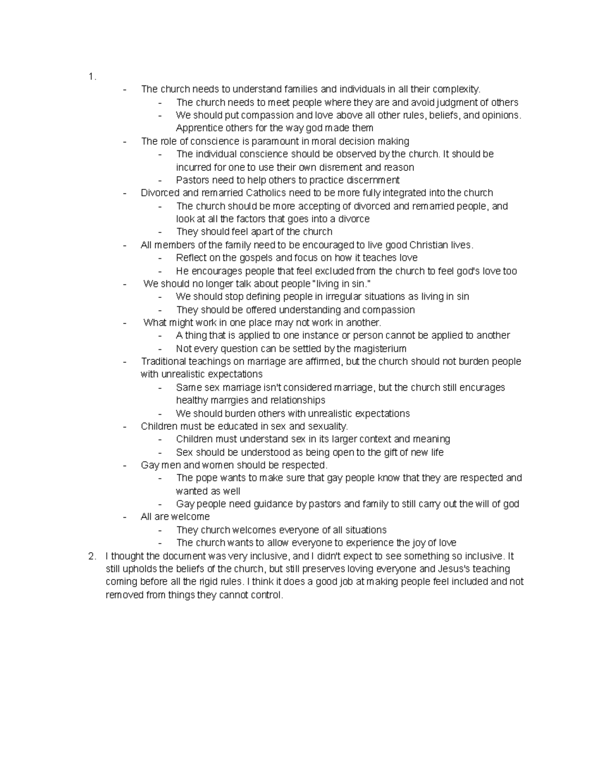 Joy of Love reflection 1. The church needs to understand families and individuals in all their