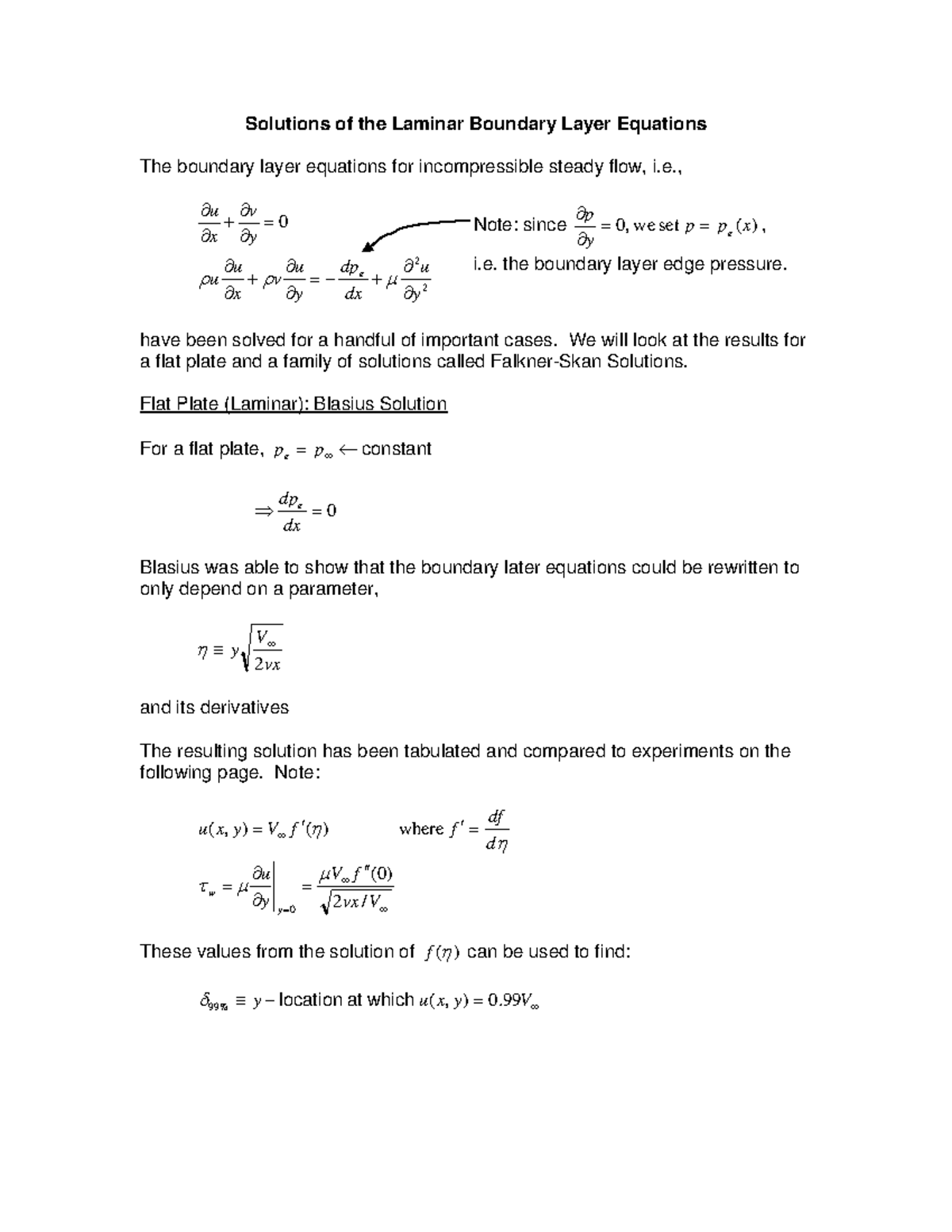 Solutions Of The Laminar Boundary Layer Equations - , 2 2 0 Y U Dx Dp Y ...