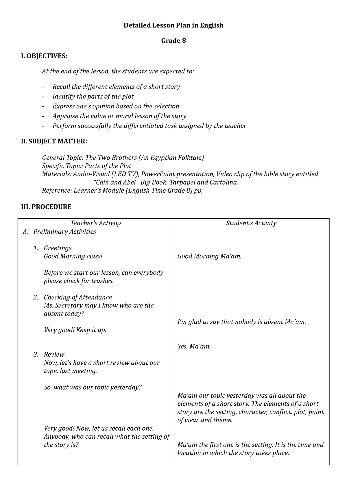 Diane's lesson edited done - Detailed Lesson Plan in English Grade 8 I ...