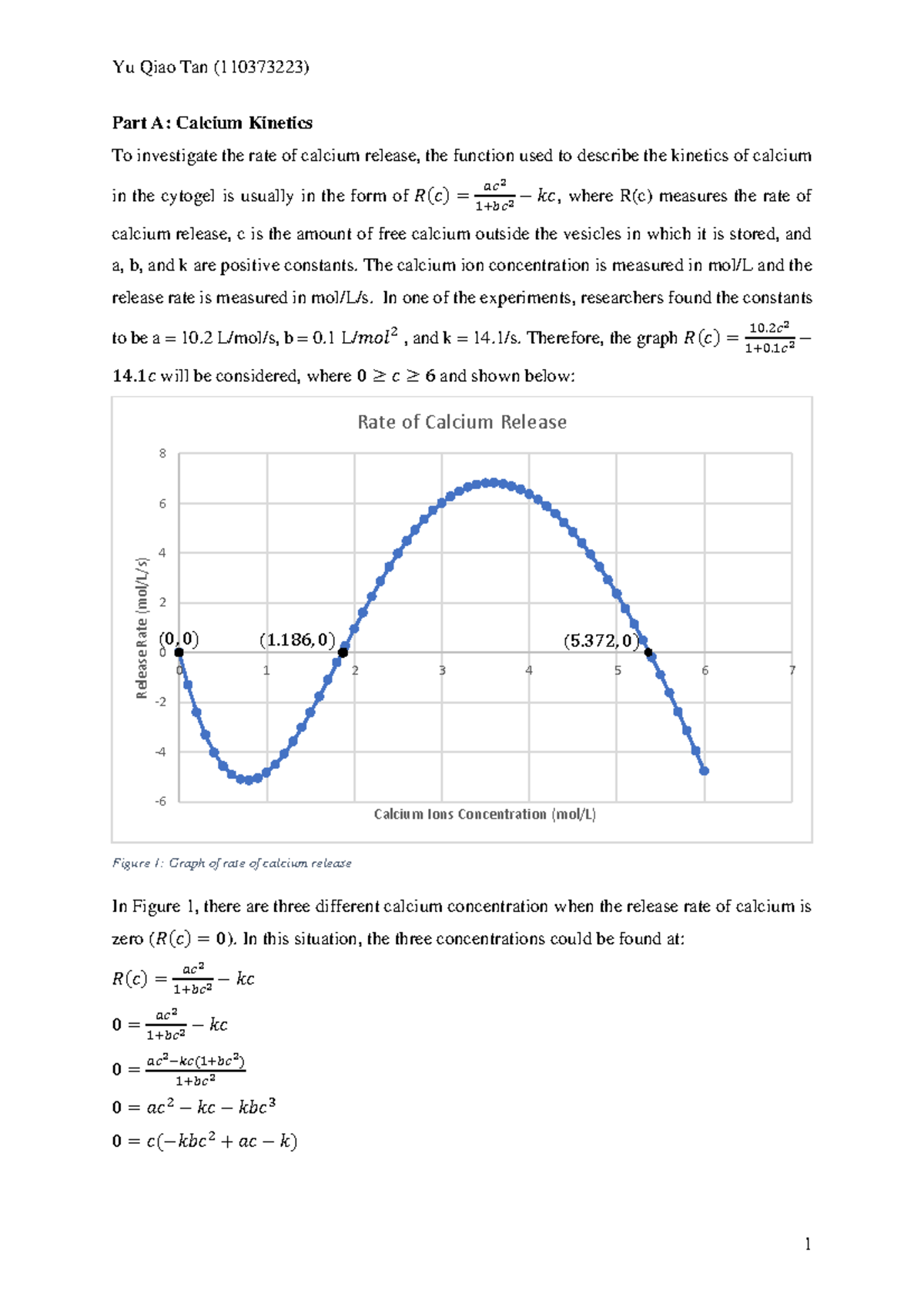 Maths Investigation - assingments - Part A: Calcium Kinetics To ...