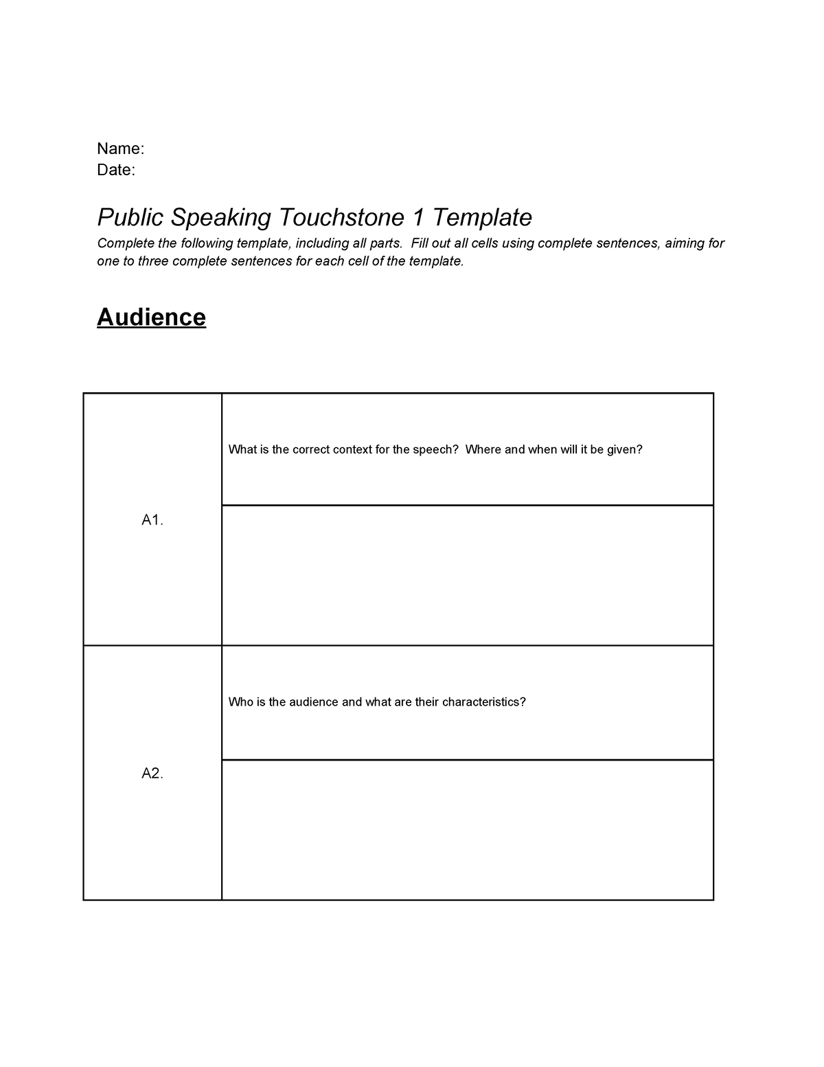 Touchstone 1Template - Organized - Name: Date: Public Speaking ...