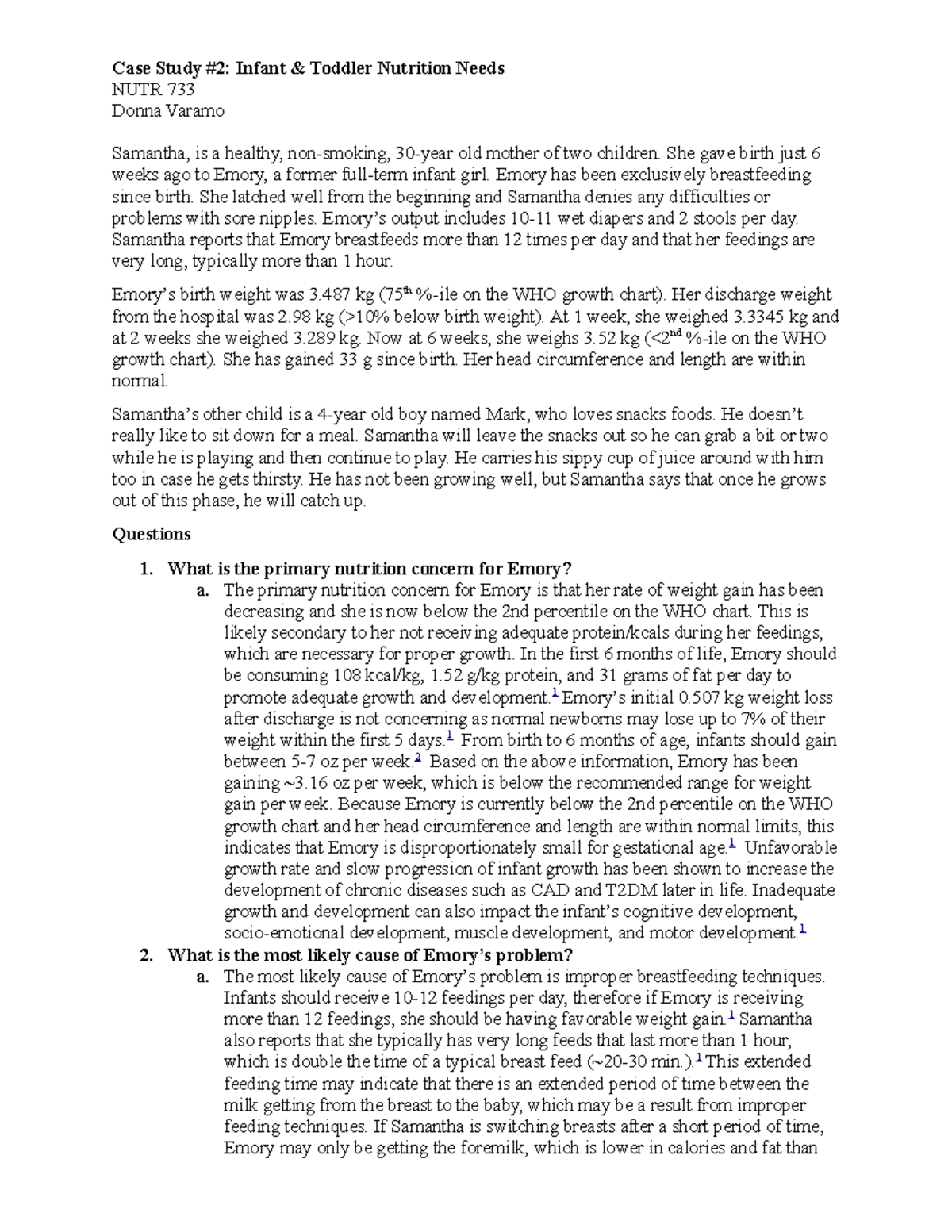 nutrition infant case study