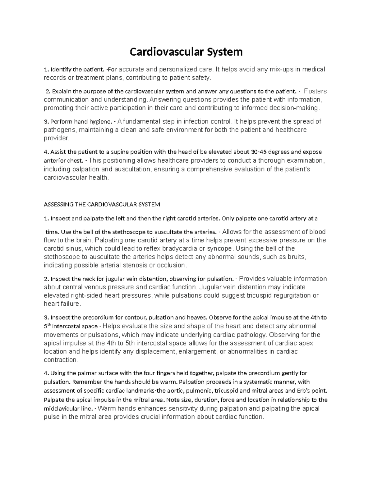 Checklist For Cardio - ewfnerhteht - Cardiovascular System Identify the ...