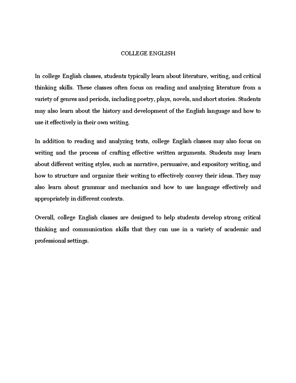 Col Eng (Final Req) - Lecture - COLLEGE ENGLISH In college English ...