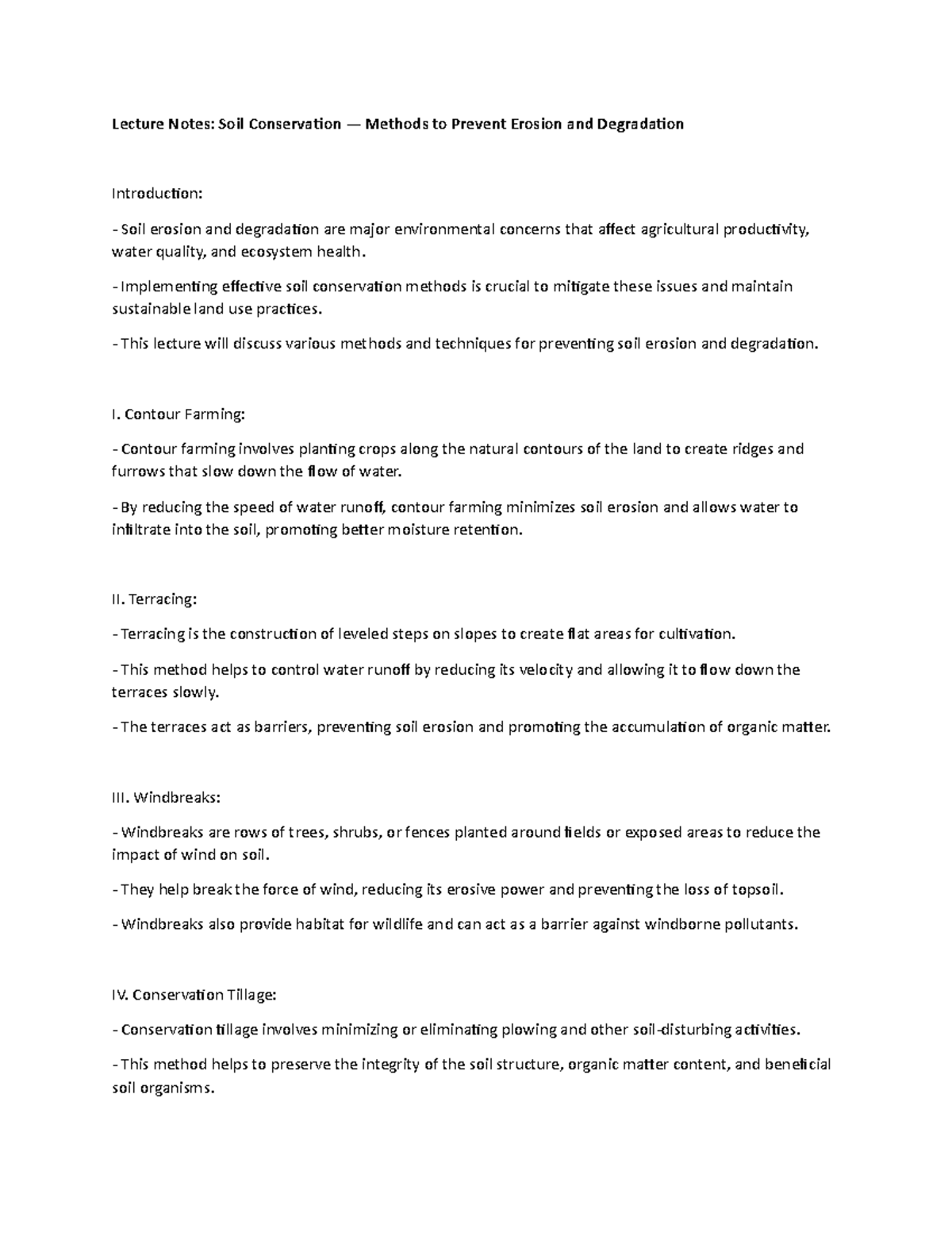 Lecture Notes: Soil Conservation — Methods to Prevent Erosion and ...