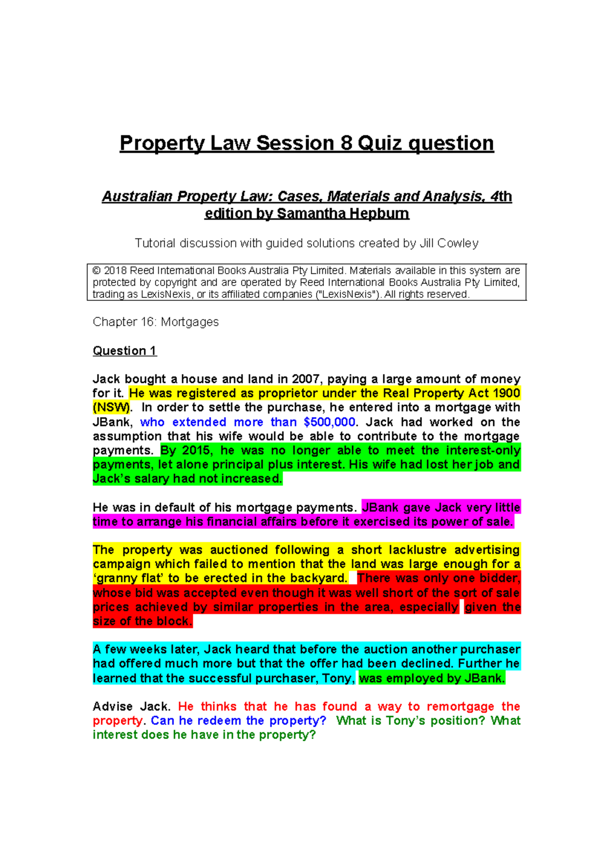S8 Property Law Session 8 Quiz question Property Law Session 8 Quiz