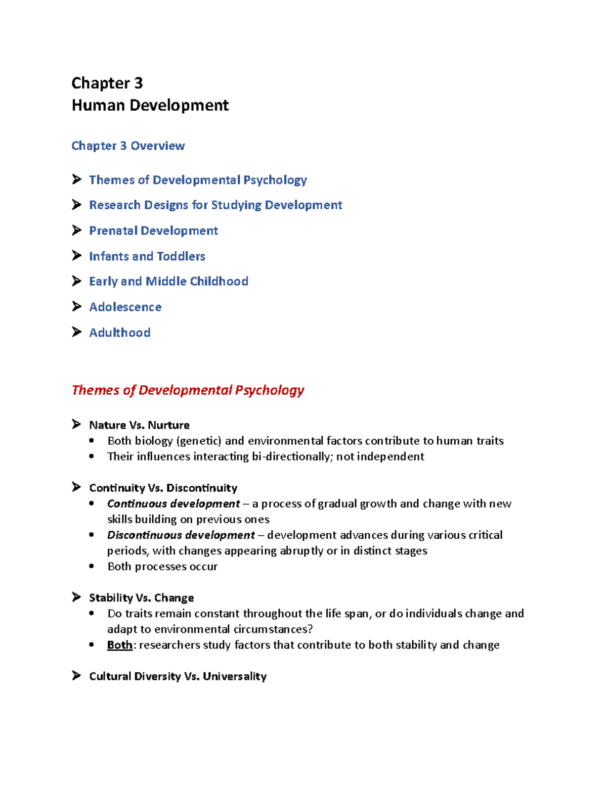 Chapter 3 Outline Notes Part 1 - Chapter 3 Human Development Chapter 3 ...