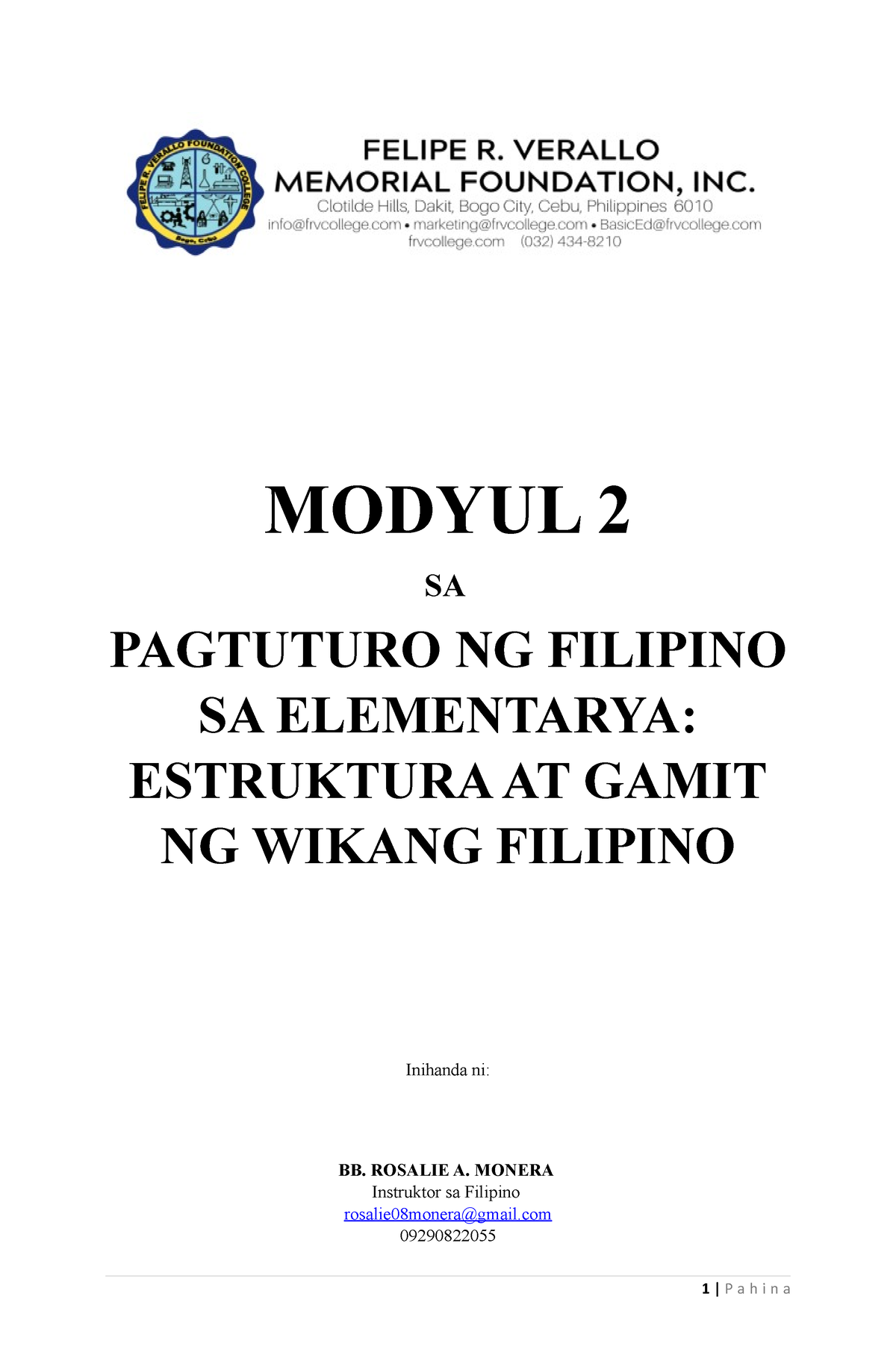 Modyul 2 - Note - MODYUL 2 SA PAGTUTURO NG FILIPINO SA ELEMENTARYA ...