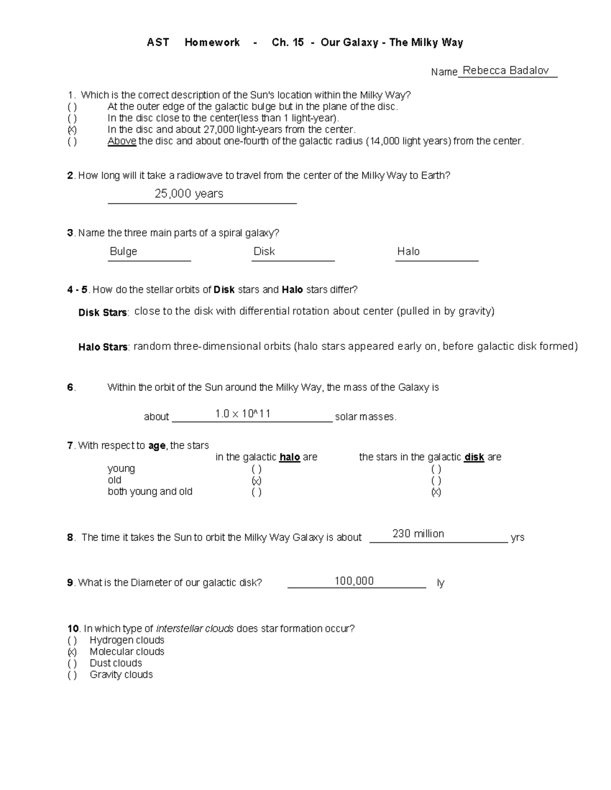 Hw 12 Ch 15 Our Galaxy-Milky Way - AST Homework - Ch. 15 - Our Galaxy ...