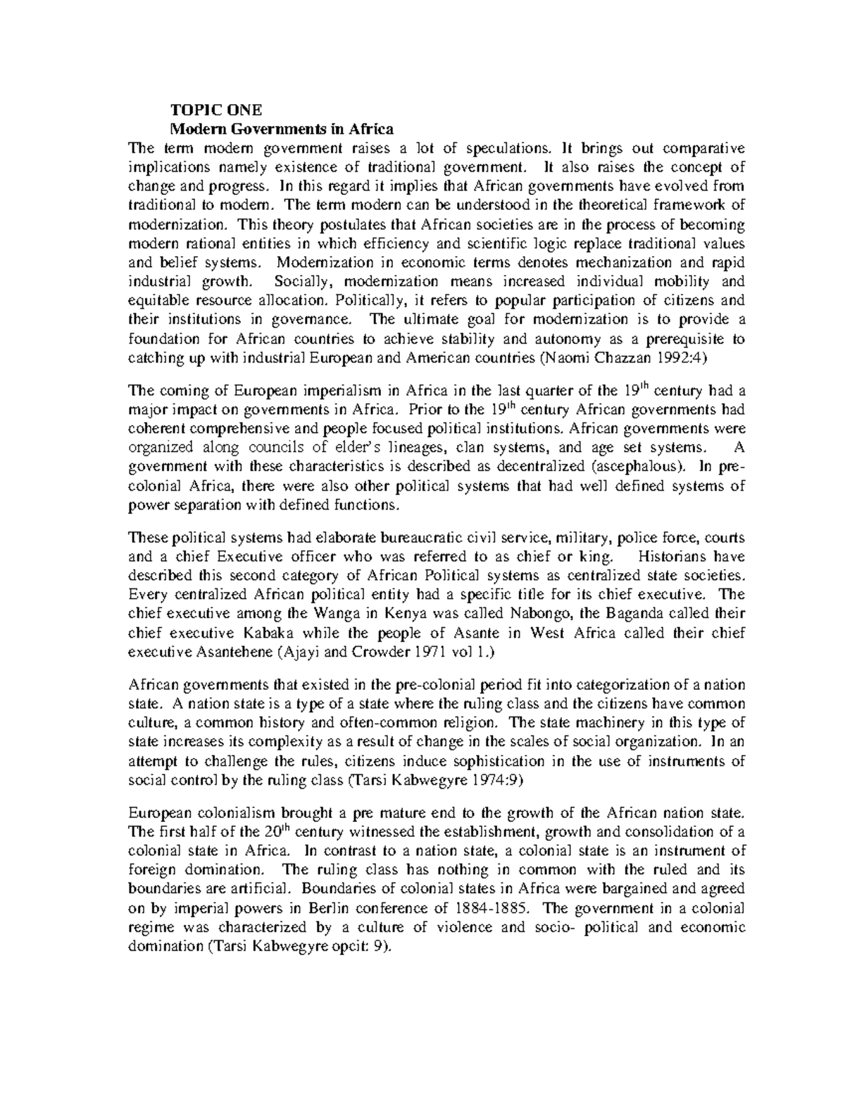 Modern governments topic 1 - TOPIC ONE Modern Governments in Africa The ...