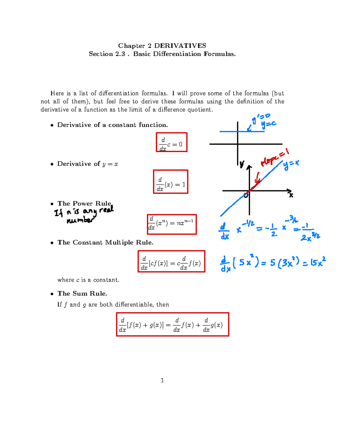 2.3 Basic Derivatives Formulas-2 1 - Chapter 2 DERIVATIVES Section 2 ...