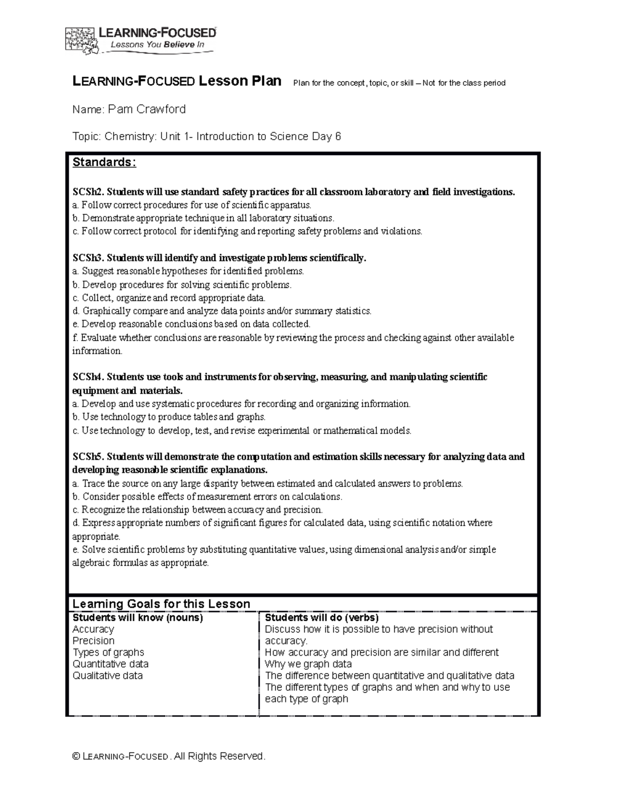 Chemistry Unit 1 Day 6 Intro to Science LF Format - LEARNING-FOCUSED ...