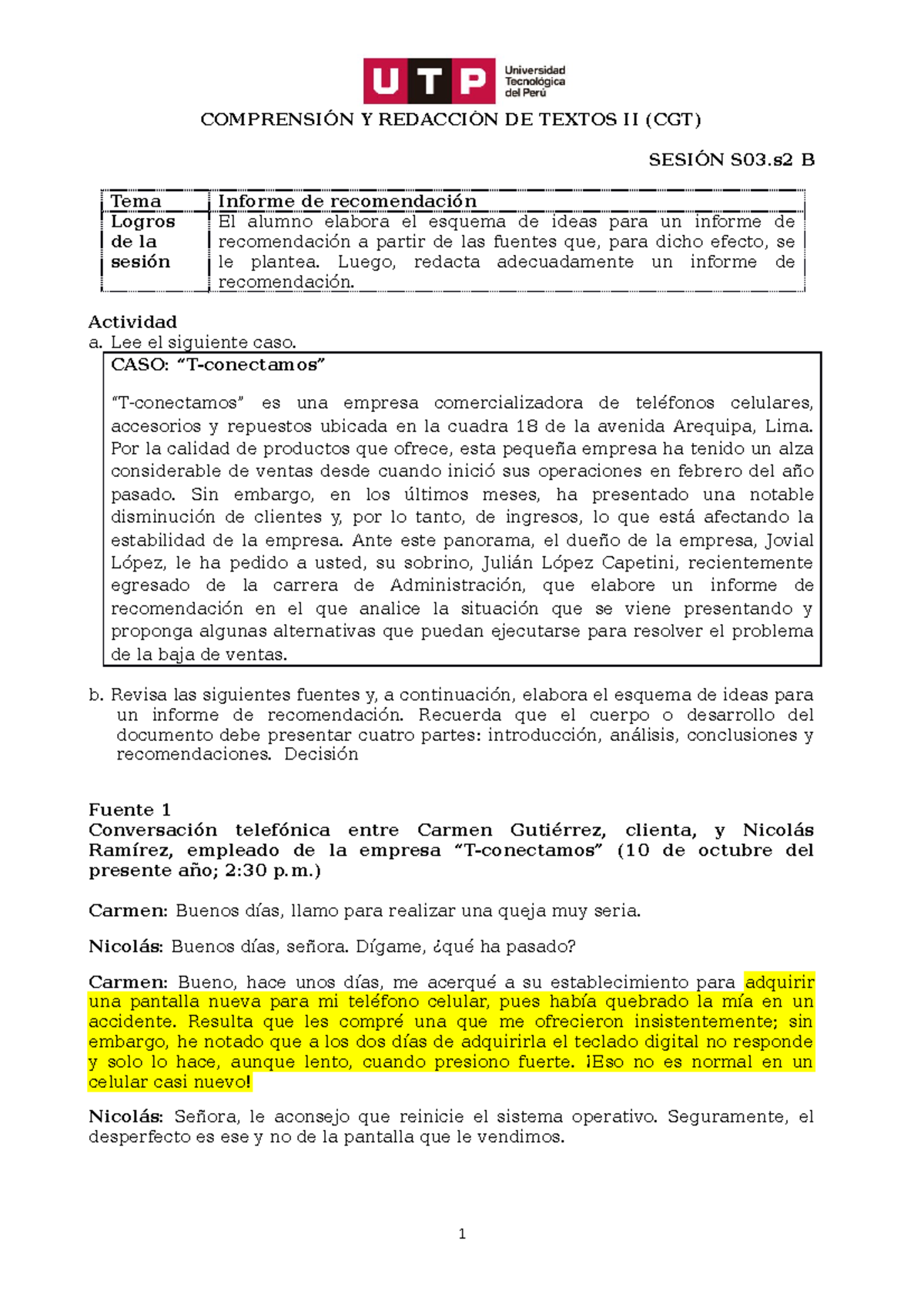 S03.s2 Práctica (T-conectamos) - COMPRENSIÓN Y REDACCIÓN DE TEXTOS II ...