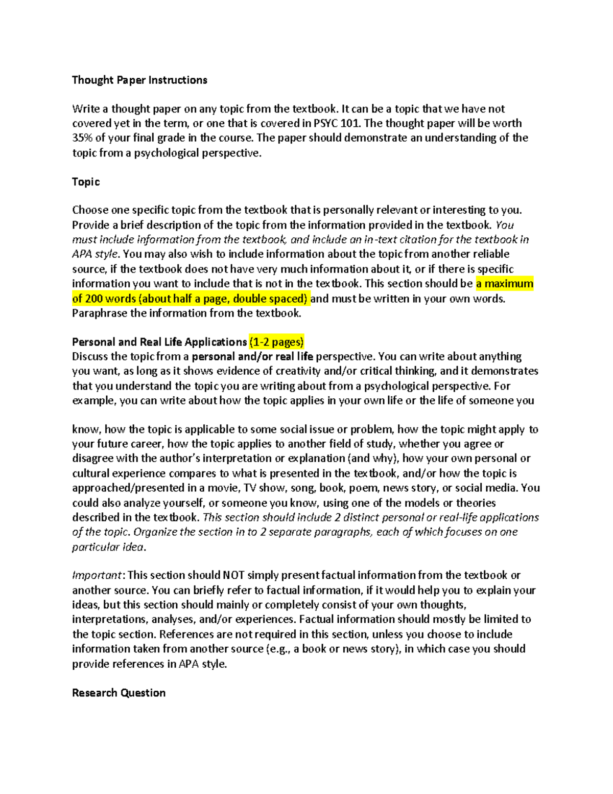 12 - this is about you - Thought Paper Instructions Write a thought ...