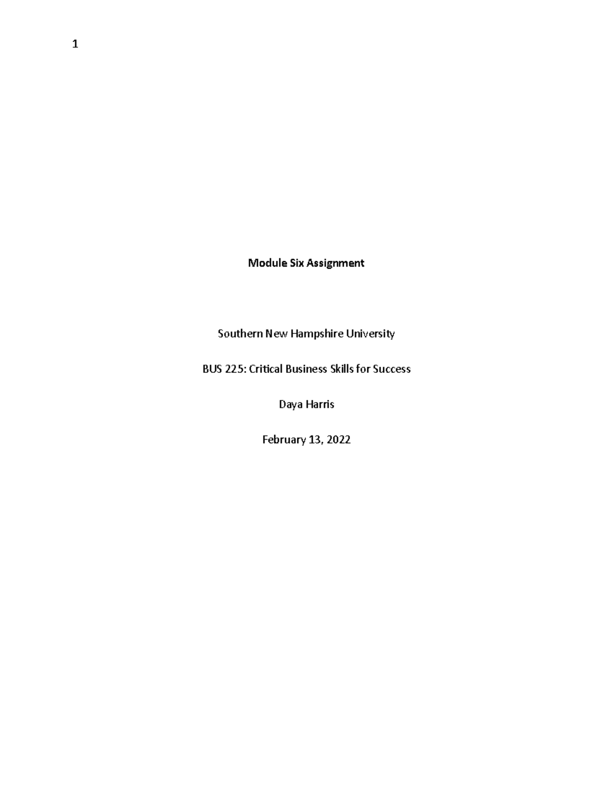 BUS225 Module Six Assignment - 1 Module Six Assignment Southern New ...