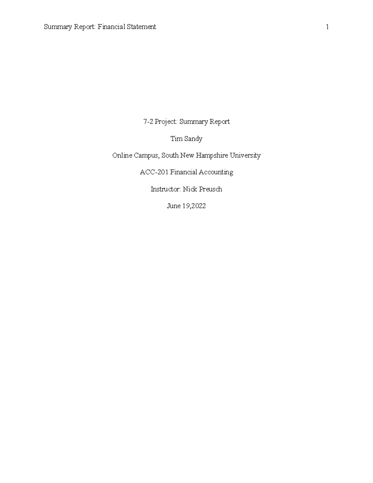 Module 7 Final - Summary Report: Financial Statement 1 7-2 Project ...