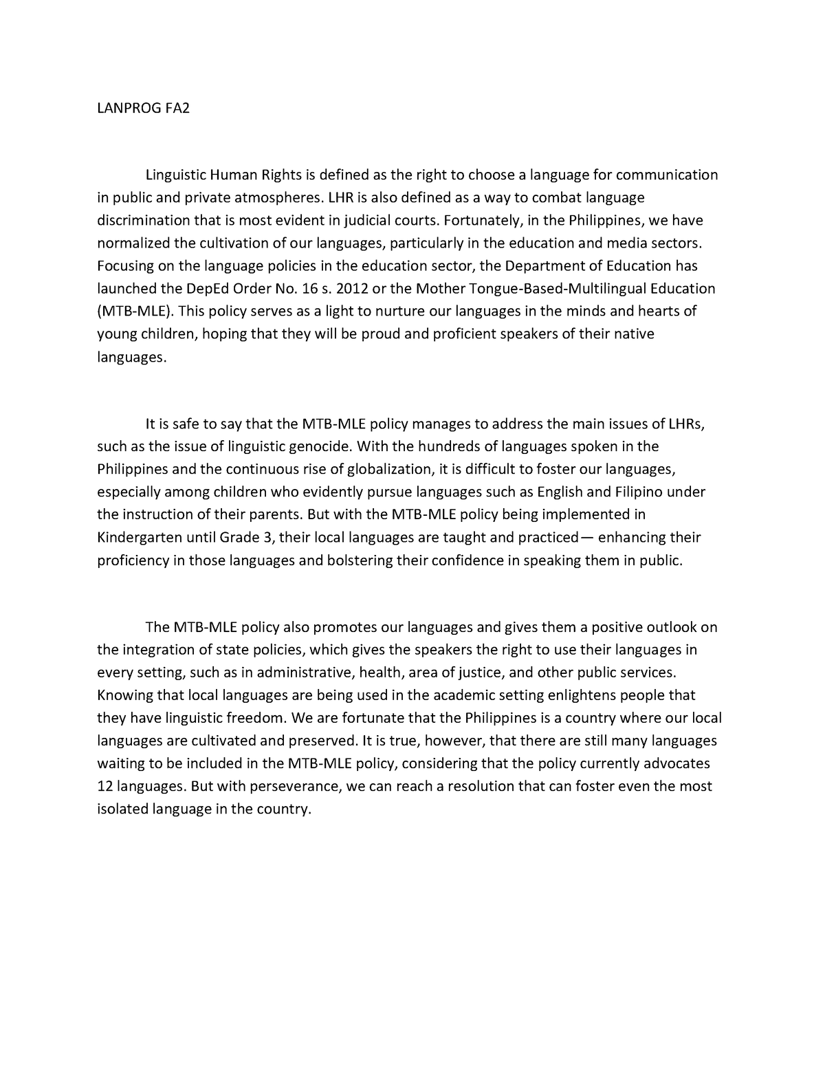 linguistic human rights essay