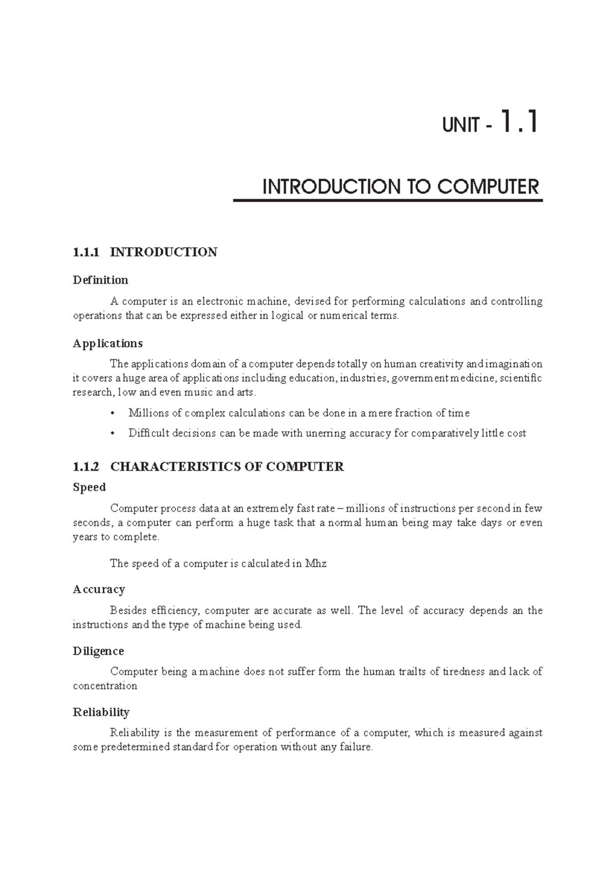 Basic Computer Notes - UNIT - 1. INTRODUCTION TO COMPUTER 1.1 ...