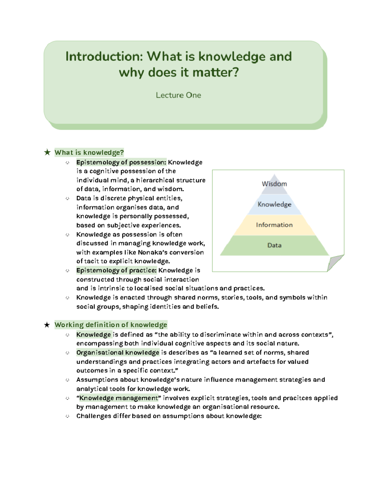 ISM 364 Notes, ch 1 - 2 - ★ What is knowledge? Epistemology of ...